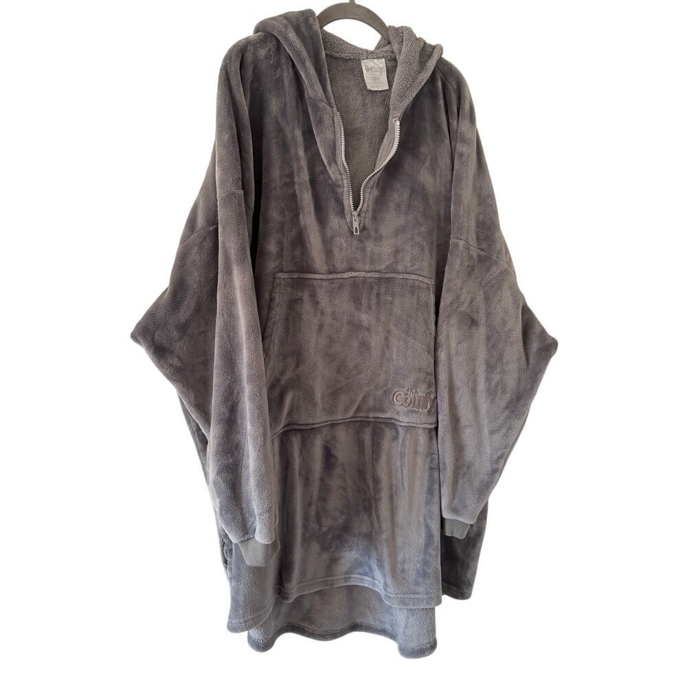 The Comfy Gray Oversized Sherpa Hooded Wearable Blanket Hoodie One Size Plush - Picture 3 of 7